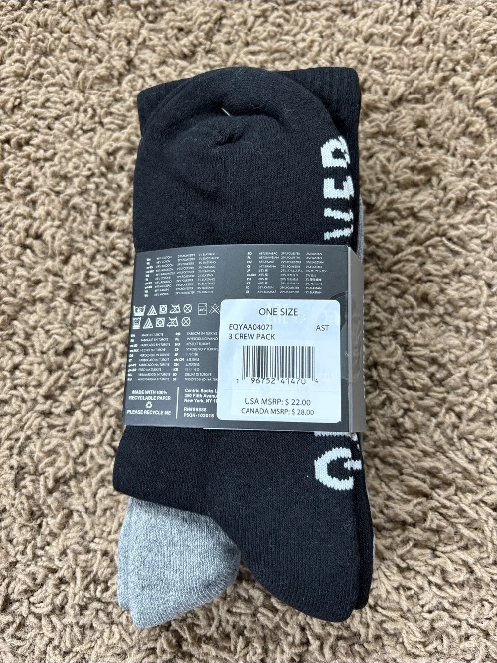 Men’s Quiksilver 3-pack crew socks 8-11